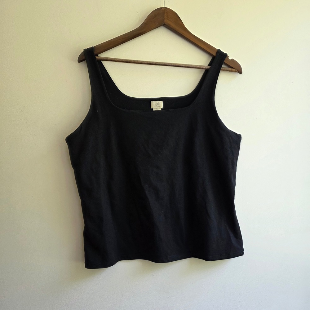 J. Jill Stretch Black Square Neck Tank Top‎ Built-in Bra XL Sleeveless Cotton